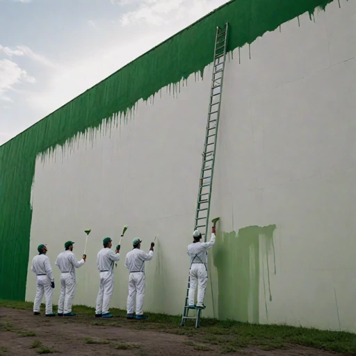 vier Maler malern eine Wand grün
